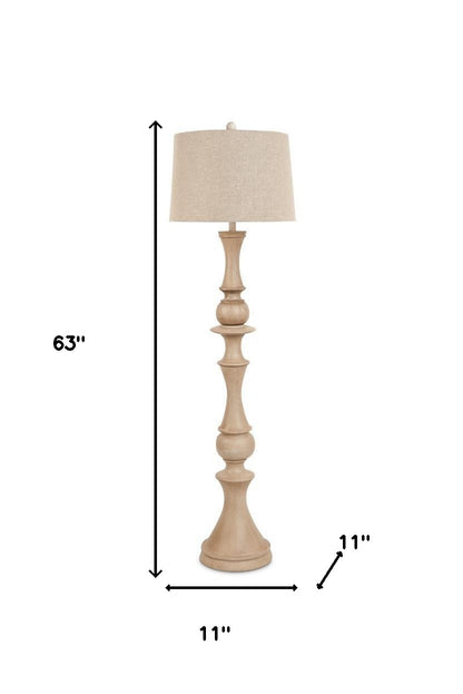 Brown Polyresin Floor Lamp w/ Beige Linen Shade