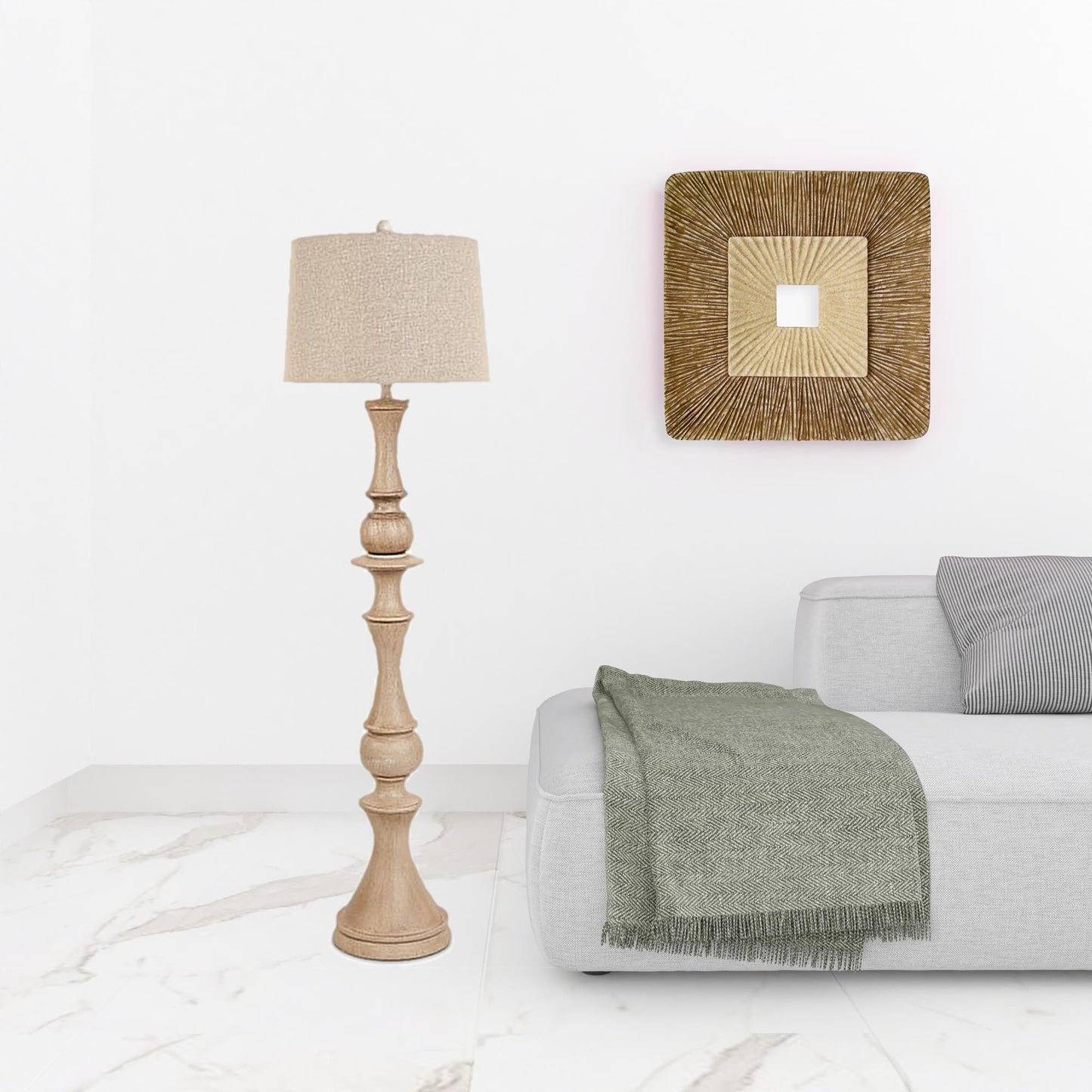 Brown Polyresin Floor Lamp w/ Beige Linen Shade