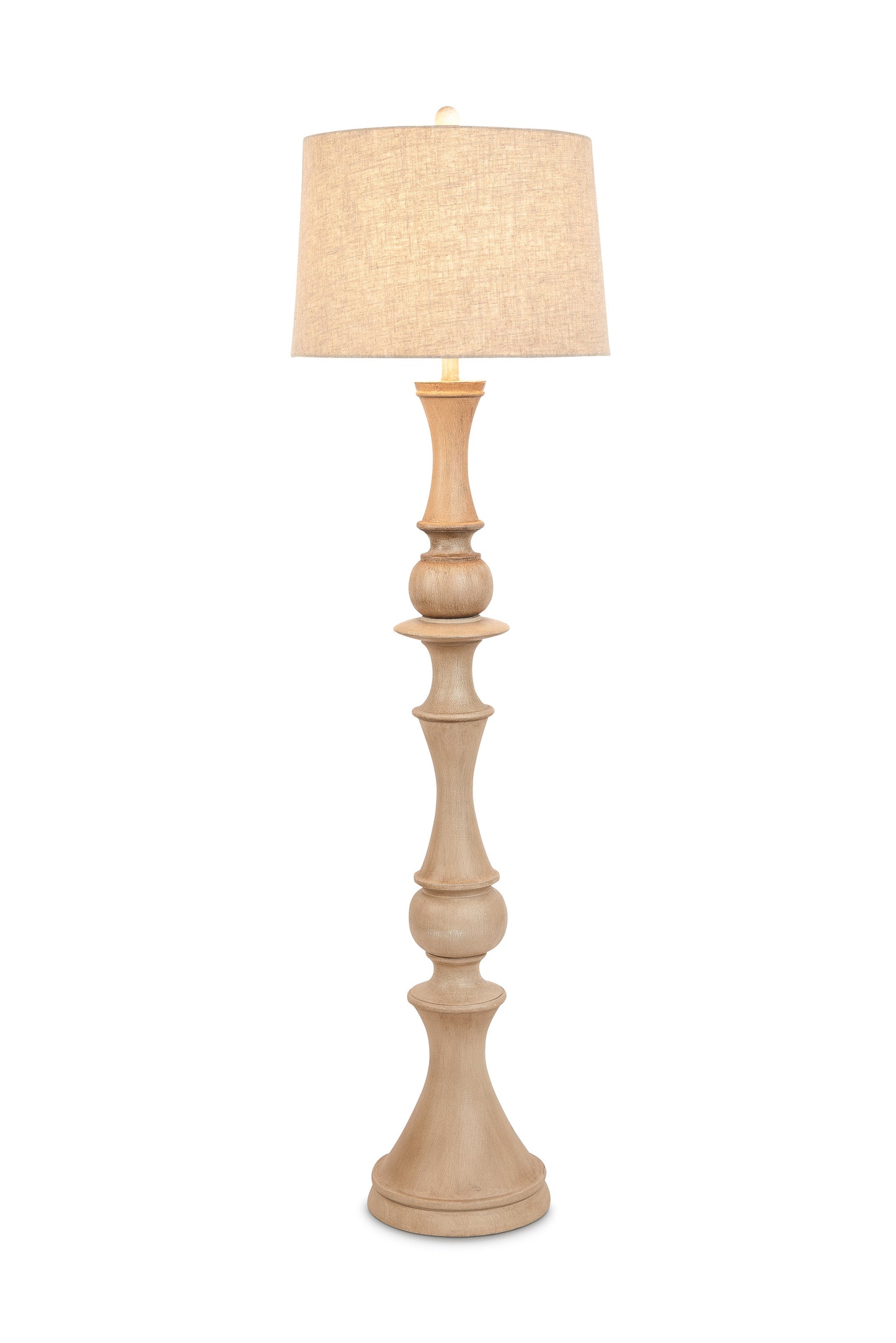 Brown Polyresin Floor Lamp w/ Beige Linen Shade