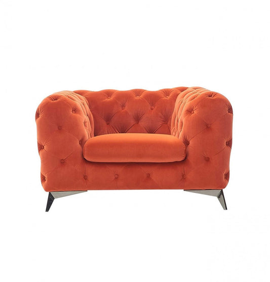 Overly Orange Velvet Arm Chair