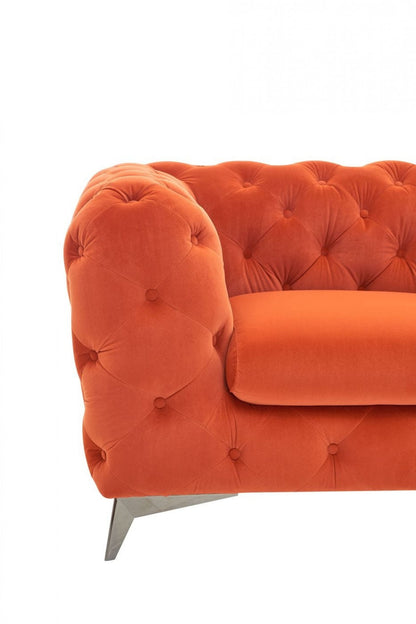 Overly Orange Velvet Arm Chair