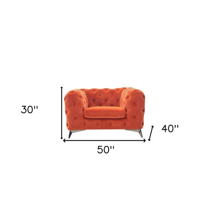 Overly Orange Velvet Arm Chair
