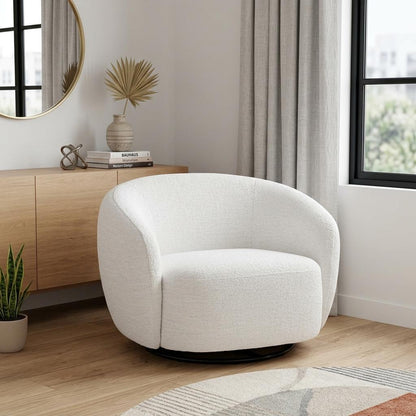 Off White & Black Upholstered Swivel Barrel Chair