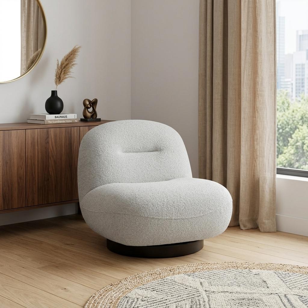 Cream Fabric Swivel Lounge Chair