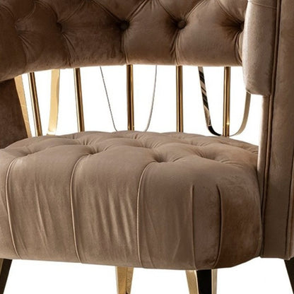 Beige & Gold Velvet Barrel Chair