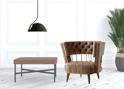 Beige & Gold Velvet Barrel Chair