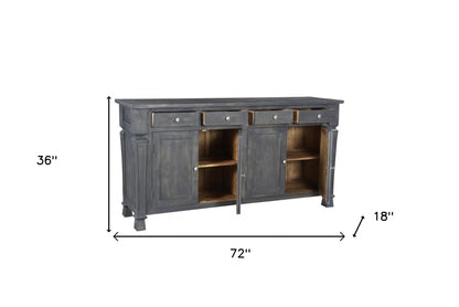 Dark Gray Solid Wood 4 Drawer Sideboard w/ 4 Doors
