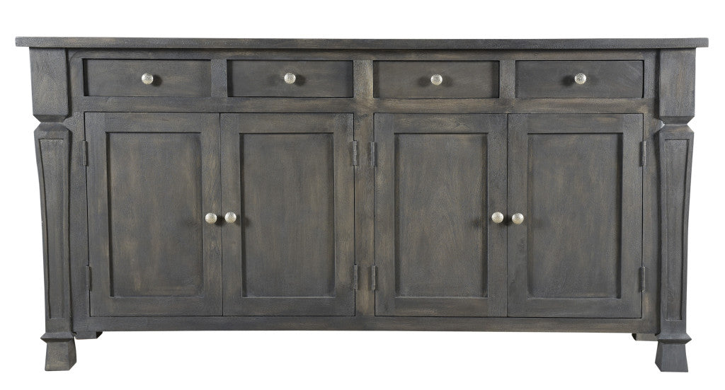 Dark Gray Solid Wood 4 Drawer Sideboard w/ 4 Doors