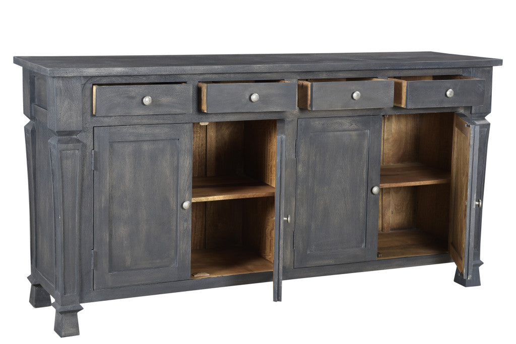 Dark Gray Solid Wood 4 Drawer Sideboard w/ 4 Doors