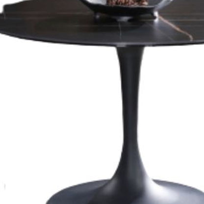 Black Rounded Ceramic And Metal Pedestal Base Dining Table