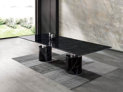 Black Marble Double Pedestal Base Dining Table