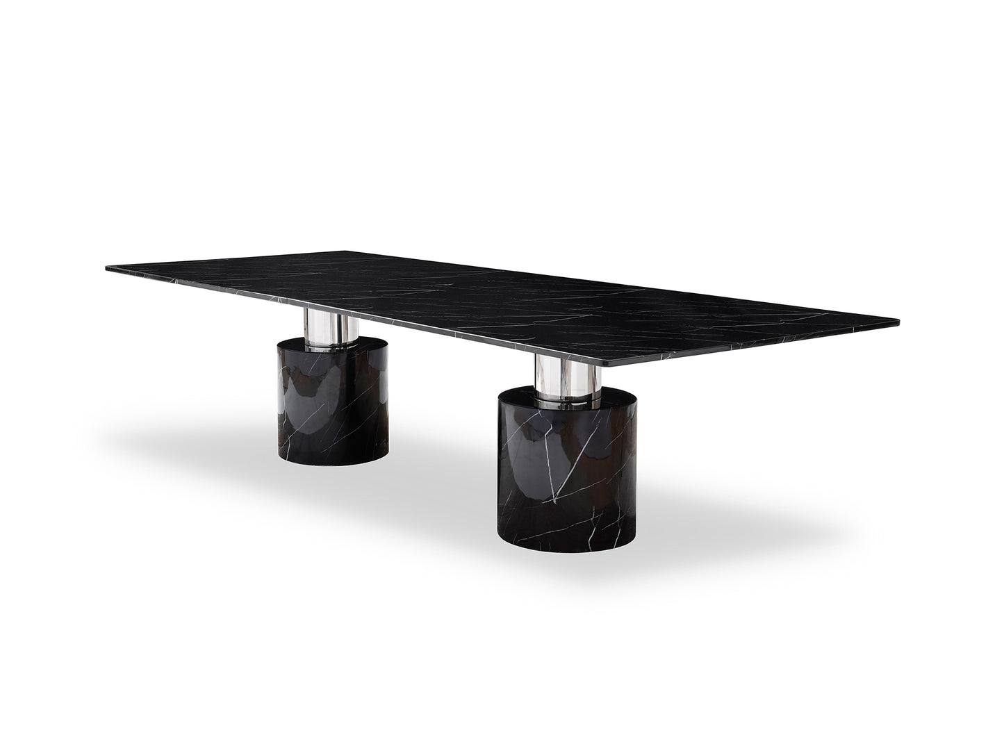 Black Marble Double Pedestal Base Dining Table