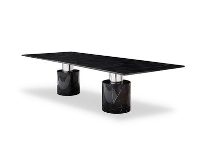 Black Marble Double Pedestal Base Dining Table