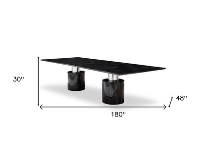 Black Marble Double Pedestal Base Dining Table