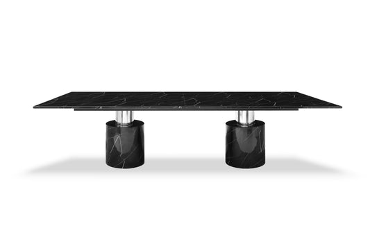 Black Marble Double Pedestal Base Dining Table