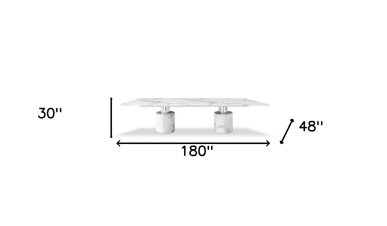White Marble Double Pedestal Base Dining Table