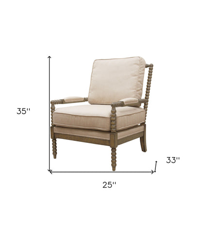 Ivory Cushion & Natural Beaded Arm Chair