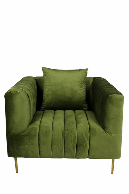 Olive Velvet & Gold Solid Color Lounge Chair