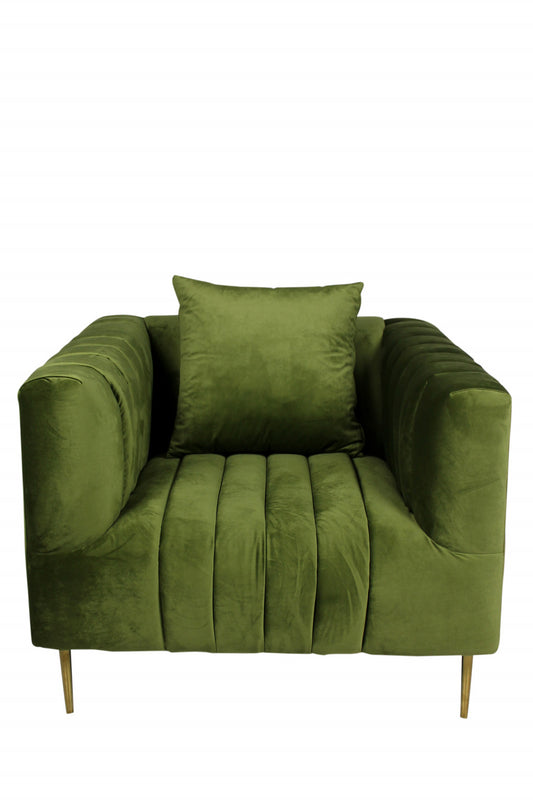 Olive Velvet & Gold Solid Color Lounge Chair