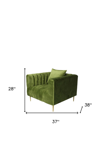 Olive Velvet & Gold Solid Color Lounge Chair