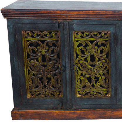 Brown Gray & Green Solid Wood Sideboard Table w/ 2 Doors