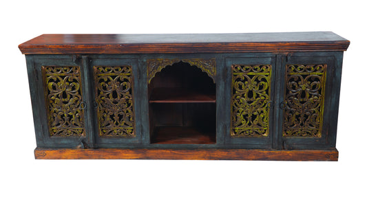 Brown Gray & Green Solid Wood Sideboard Table w/ 2 Doors