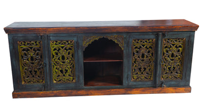 Brown Gray & Green Solid Wood Sideboard Table w/ 2 Doors