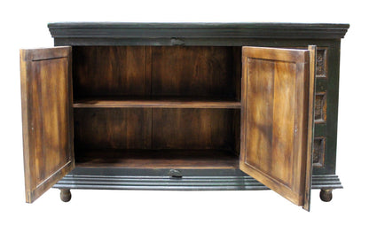 Dark Brown & Green Solid Wood 3 Drawer Sideboard Table w/ 2 Doors