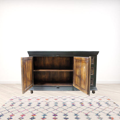 Dark Brown & Green Solid Wood 3 Drawer Sideboard Table w/ 2 Doors