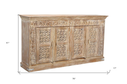 Light Brown Solid Wood Sideboard w/ 4 Doors