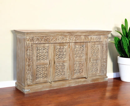 Light Brown Solid Wood Sideboard w/ 4 Doors