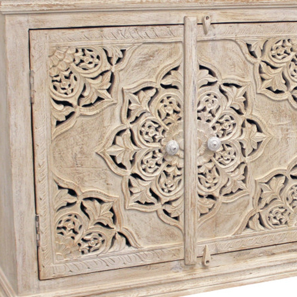 Beige Solid Wood Sideboard w/ 4 Doors