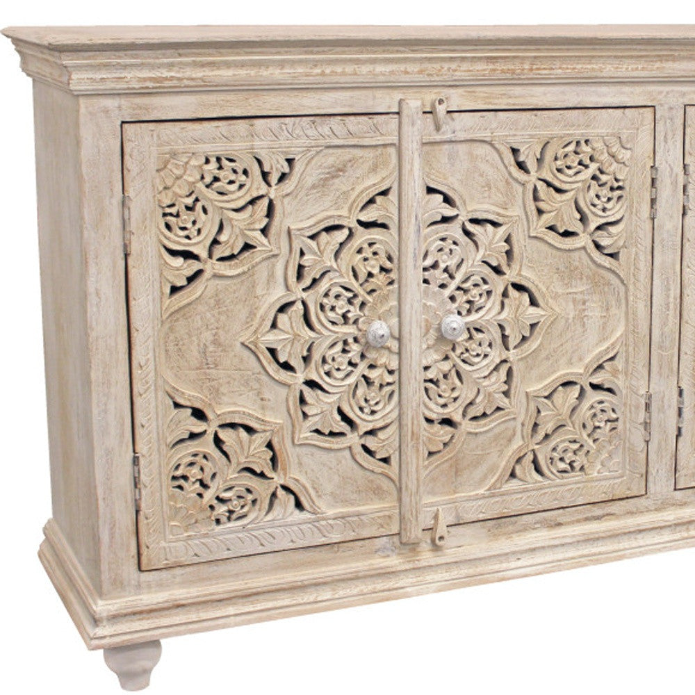 Beige Solid Wood Sideboard w/ 4 Doors