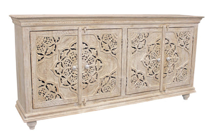 Beige Solid Wood Sideboard w/ 4 Doors