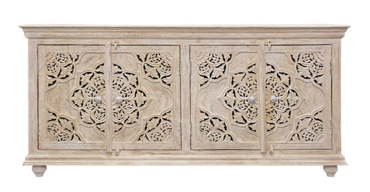 Beige Solid Wood Sideboard w/ 4 Doors