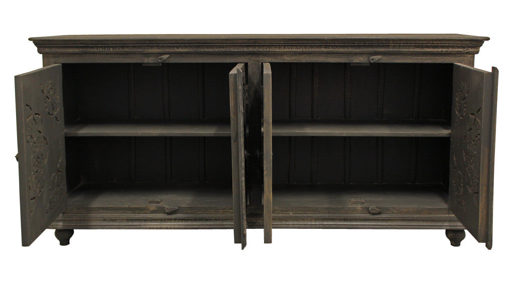 Distressed Gray Solid Wood Sideboard w/ 4 Doors