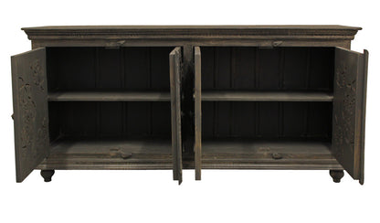 Distressed Gray Solid Wood Sideboard w/ 4 Doors