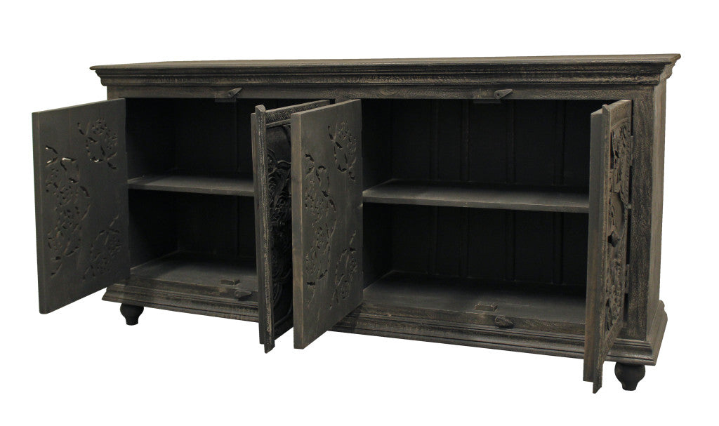 Distressed Gray Solid Wood Sideboard w/ 4 Doors