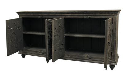 Distressed Gray Solid Wood Sideboard w/ 4 Doors