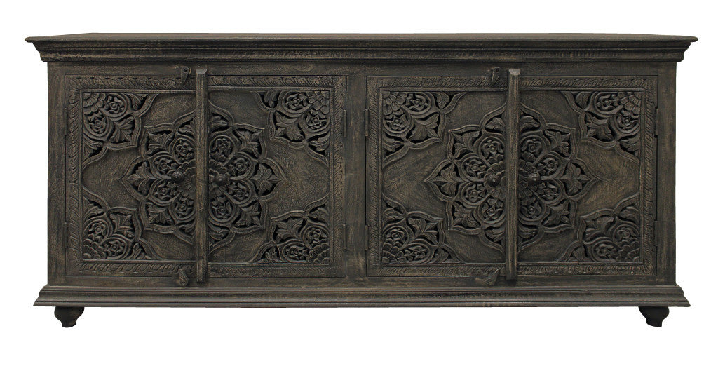 Distressed Gray Solid Wood Sideboard w/ 4 Doors