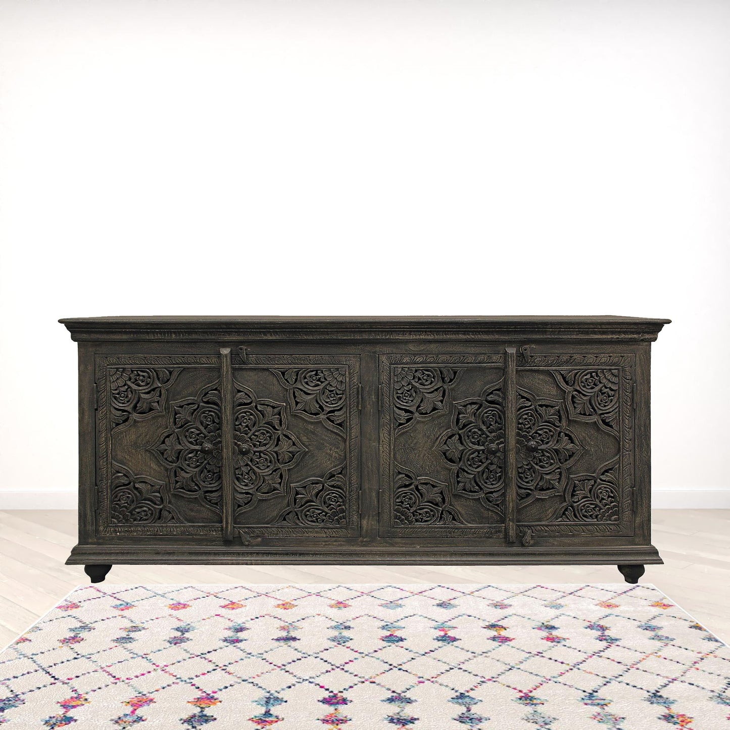 Distressed Gray Solid Wood Sideboard w/ 4 Doors