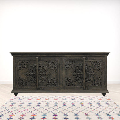 Distressed Gray Solid Wood Sideboard w/ 4 Doors