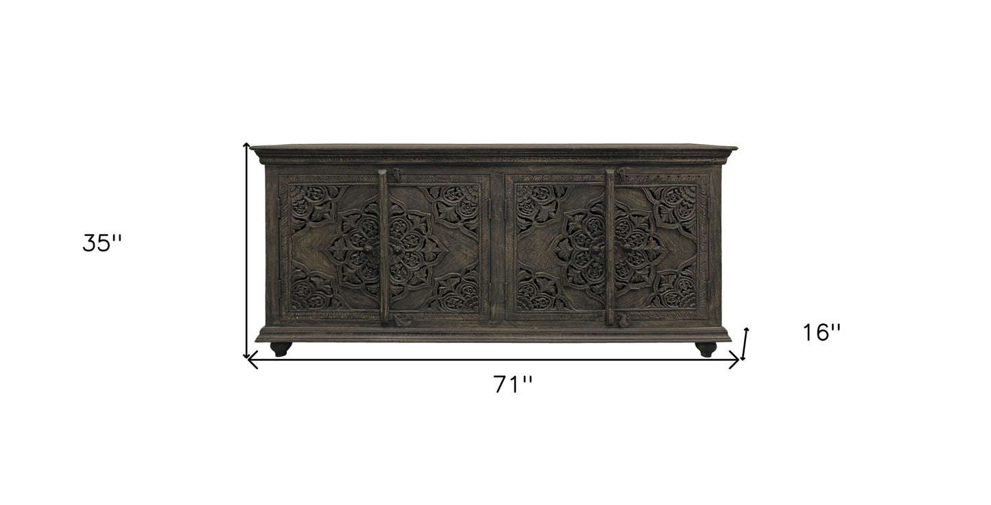 Distressed Gray Solid Wood Sideboard w/ 4 Doors