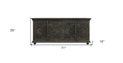 Distressed Gray Solid Wood Sideboard w/ 4 Doors