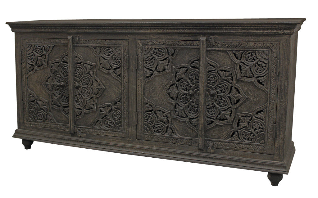 Distressed Gray Solid Wood Sideboard w/ 4 Doors