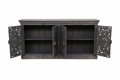 Distressed Gray Solid Wood Sideboard w/ 4 Doors
