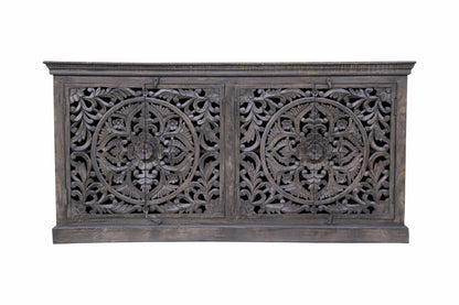 Distressed Gray Solid Wood Sideboard w/ 4 Doors