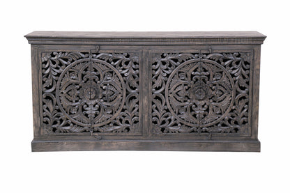 Distressed Gray Solid Wood Sideboard w/ 4 Doors