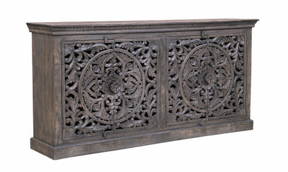 Distressed Gray Solid Wood Sideboard w/ 4 Doors