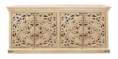Beige Solid Wood Sideboard w/ 4 Doors